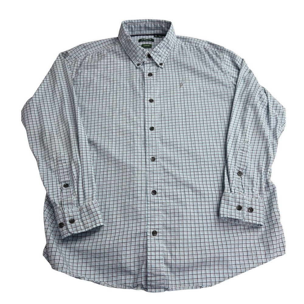Orvis Mens Size XL Active Fit Long Sleeve Button Down Plaid Shirt Blue Check A74